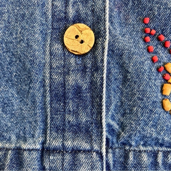 KEREN Hart Vintage 90s Floral Beaded Embellished Denim Shirt Shacket Boxy Fit S - Picture 11 of 16
